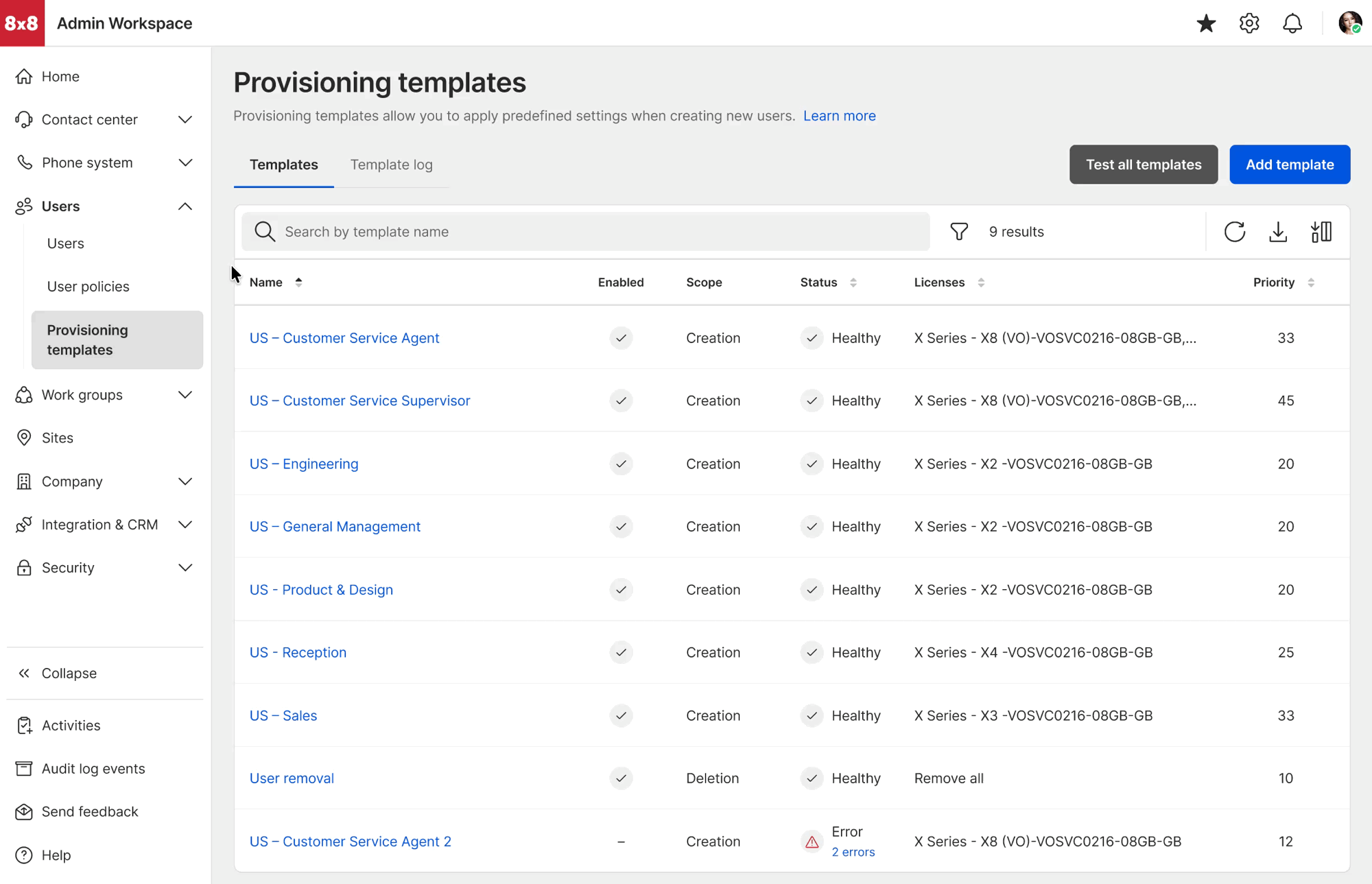 After: improved template logs with clearer error diagnosis